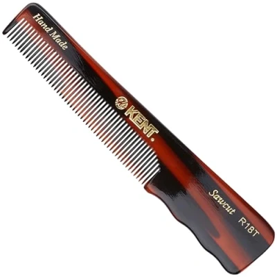 Image of Kent Brushes Handmade Comb, Fine Toothed Pocket Hair Comb A R18T, Suitable For Wet Or Dry Hair, Thinning 138mm with Thumb Grip
