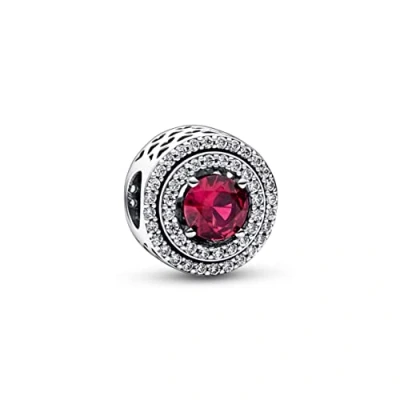 Image of Pandora Timeless Sparkling Levelled Round Sterling silver charm with cherries jubilee red crystal and clear cubic zirconia