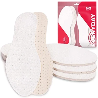 Image of SULPO 4 Pairs of Barefoot Soles Made Cotton Terry Towelling with Latex Cushioning Insoles Against Sweat Feet Shoe Deodorant for Men and Women 3 UK W / 36 EU