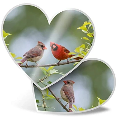 Image of 2 x Heart Stickers 7.5 cm Northern Cardinal Birds Bird Fun Decals for Laptops,Tablets,Luggage,Scrap Booking,Fridges, 3521