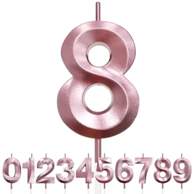 Image of Number 8 Birthday Candles, 3D Design Rose Gold Glitter Happy Cake Topper Decorations, Candle for Party, Wedding Anniversary 1pc (Pink Gold)