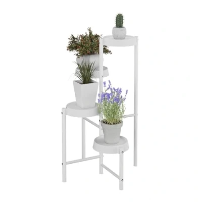 Image of Relaxdays Plant Stand, 4 Tiers, Metal &amp; Plastic, hwd: 81x48x49 cm, Shelves for Flower Pots Herbs, Display Rack, White