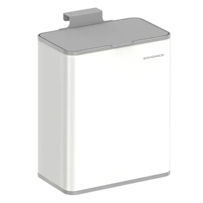 Image of SONGMICS Hanging Kitchen Bin, 2.1 Gallon (8 L) Steel Trash Bin with Lid for Food Waste, Cabinet Door or Wall Mounted Hooks, Under Sink, Bathrooms, Cloud White LTB810W01