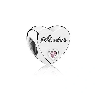 Image of PANDORA Moments Women&#039;s Sterling Silver Sister&#039;s Love Cubic Zirconia Bracelet Charm, No Box