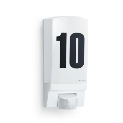 Image of Steinel House Number Light L 1 S White E27 max. 60 Watts Outdoor Wall with 180 Motion Sensor 10 m Range Plaque for Front Door