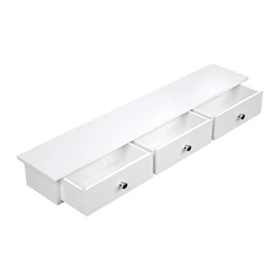 Image of SONGMICS LWS085W01 Floating Wall Shelf with 3 Drawers, Storage Unit, 80 x 15 10 cm, for Hallway, Living Room, Bedroom, Kitchen, High Gloss Painting, White