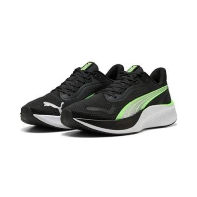 Image of PUMA Unisex Pounce LITE Road Running Shoe, Black Green Glare, 9.5 UK