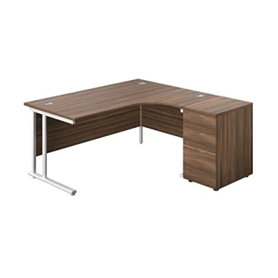 Image of Office Hippo Heavy Duty Right Corner Radial Desk With 3 Drawer High Storage, Home Office, Filing, PC For or Home, 5 Yr Wty, MFC Dark Walnut,White Frame, 160cm x 160.4cm