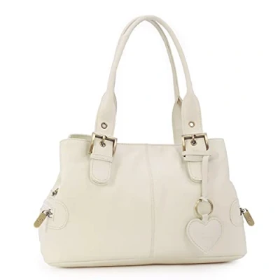 Image of Gigi Women&#039;s Leather Top Handle Bag Small/Medium Handbag Multiple Pockets With Heart Keyring Charm OTHELLO 6165 Cream