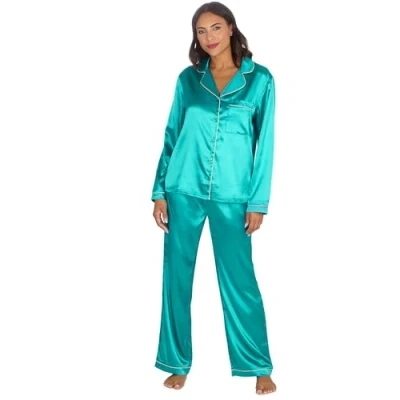 Image of Undercover Ladies Satin Long Pyjamas 34B2110 Teal 14 16