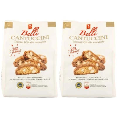 Image of Belli Almond Cantuccini Biscotti (250g, Pack of 2) Gourmet Artisan Biscuits From Tuscany