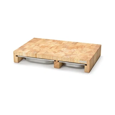 Image of Continenta Rubber Tree Forehead Wood Cutting Board with 3 Stainless Steel Drawers, Multi Colour, One Size
