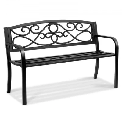 Image of VEVOR, 50 inches Metal Garden Bench for Outdoors, Black, 127 cm