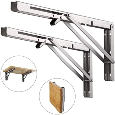 Image of SINOFO Professional Folding Console Heavy Duty Stainless Steel Table Shelf Brackets for Benches and Shelves (500 mm, Pack of 2), Silver
