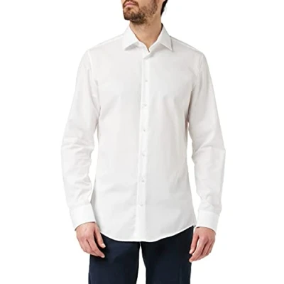 Image of Seidensticker men&#039;s business shirt slim fit non iron Kent collar long sleeve 100% cotton