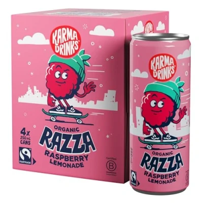 Image of KARMA Drinks Razza (250ml x 4 Cans Soft Drink) Organic, Gluten Free Organic Cola, Natural Ingredients, FairTrade, Vegan Friendly, No GMO, Carbonated Fizzy Pack