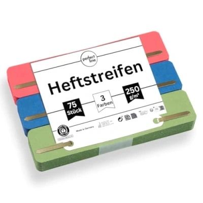 Image of perfect line 75 Stapling Strips Cardboard, Recycled 250 g/m², Made in Germany (Red, Green, Blue)