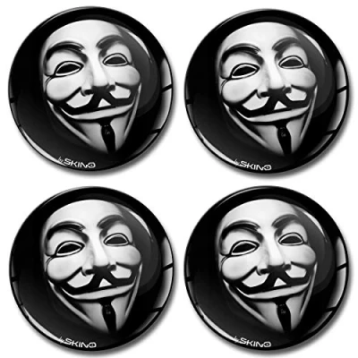 Image of SkinoEu® 4 x 70mm DOMED 3D WHEEL RIMS CENTER STICKERS FOR CENTRE HUB TRIM CAPS ANONYMOUS MASK AUTO MOTO CAR LOGO BADGE A 670