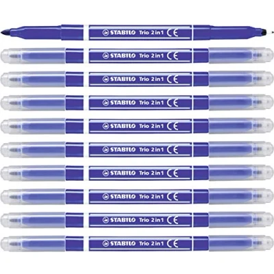 Image of Fibre Tip Pen and Fineliner STABILO Trio 2 in 1 Pack of 10 Dark Blue