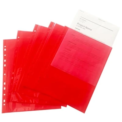Image of Pack of 250 A4 Red Clear Punched Pockets by Janrax