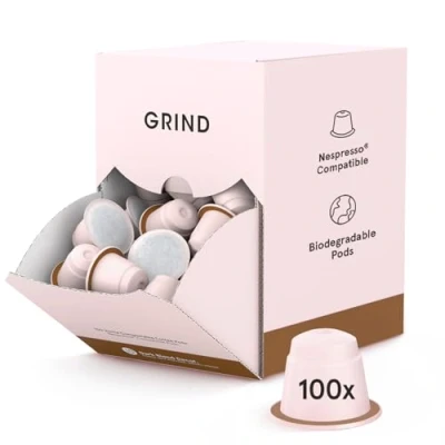 Image of Grind Decaf Dark Blend Coffee Pods Pack of 100 Capsules Nespresso® Original Machine Compatible Home Compostable Notes Chocolate, Walnut and Tobacco