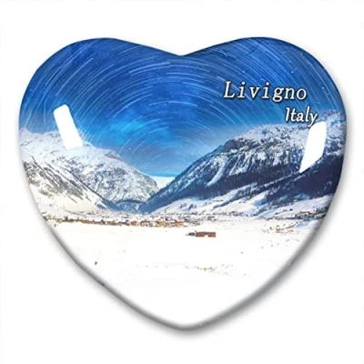 Image of Italy Livigno Fridge Magnet Refrigerator Stickers Collection Decorative Travel Souvenir Heart Shaped Crystal Glass