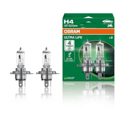 Image of OSRAM ULTRA LIFE, H4, halogen headlight lamps, Hanging folding box (2 lamps), white