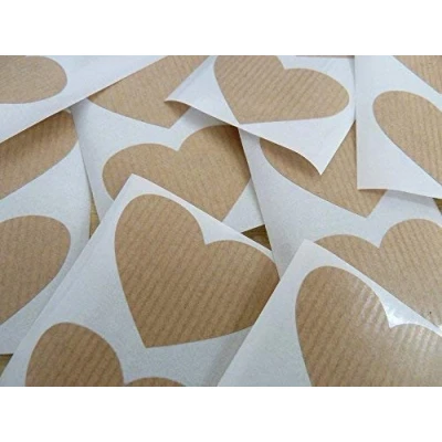 Image of Mini Sticker Pack, Heart Shaped Light Brown, Kraft Stickers, 50x37mm Self Adhesive Labels
