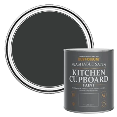 Image of Rust Oleum Black Scrubbable Kitchen Cupboard Paint in Satin Finish Natural Charcoal (Black) 750ml