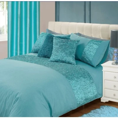 Image of Intimates Single Bed Duck Egg Ruffled Pleat Panel Design Faux Silk Freya Duvet/Quilt Cover Bedding Set