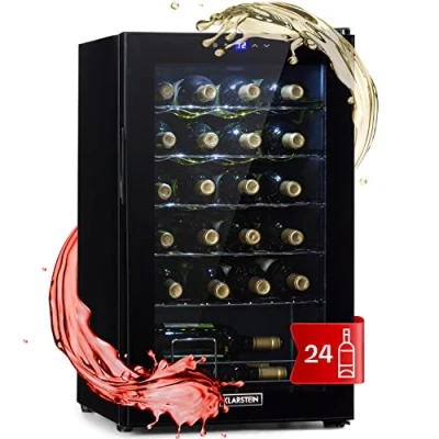 Image of KLARSTEIN Free standing Wine Cooler Fridge, Single Zone Fridge with Glass Door, 63L Slimline Drinks Beer &amp; Chiller Bottle for Home Pub, Indoor/Outdoor Bar 24 Bottles