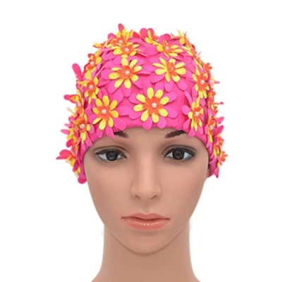 Image of Medifier Swim cap Floral Petal Retro Style Bathing Caps for Women Rose Pink