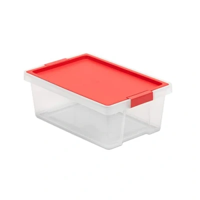 Image of TATAY Storage Box with Lid, 7L Capacity, Handles, Recycled PP Transparent, BPA Free, Red. Measures 25 x 36 13 cm