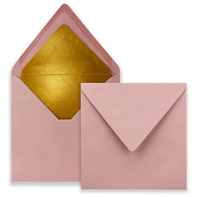 Image of 10 square envelopes 15.5 x cm, old pink (pink) lined with gold paper wet glue