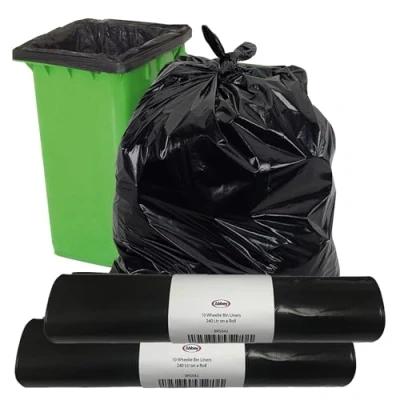Image of Abbey 20 Black Wheelie Bin Liners 240L Capacity Refuse Sacks Heavy Duty Bags for Outside and Garden Strong Garbage Rubbish On a Roll 30 Inch x 46 Wide 54 Long