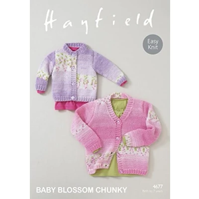 Image of Sirdar Hayfield 4677 Knitting Pattern Baby Girls Round &amp; V Neck Cardigans in Blossom Chunky