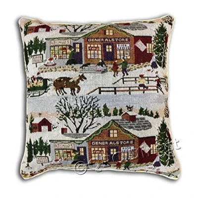 Image of QPC Direct Christmas Tapestry Style Festive Xmas Cushion Cover, 43 x 43cm (17&quot; 17&quot;), Winter Scene