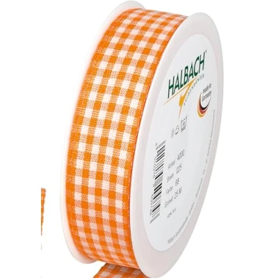 Image of Halbach Seidenbänder Vichy 25mm Orange Check Ribbon for Gift Wrapping, Celebration