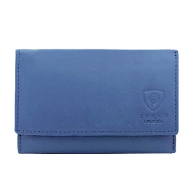 Image of J. Wilson London Ladies RFID Safe Designer Leather Purse Card Women Wallet Zip Pocket Boxed (Blue)