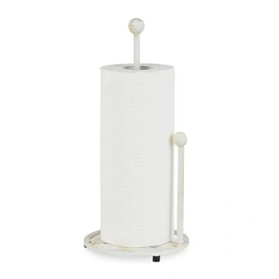 Image of Relaxdays Standing Kitchen Roll Dispenser, Paper Towel Holder, Retro, Shabby Chic, Cast Iron, Height: 33 cm, White