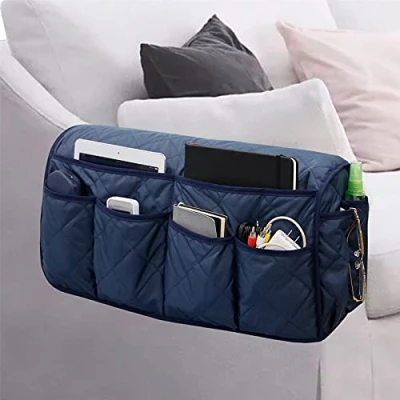 Image of Lyirfan Sofa Armrest Organizer Non Slip Storage Caddy Remote Control Holder with 14 Pockets,for Cell Phone,TVRemote Control,Magazines, Glasses,iPad (Navy)