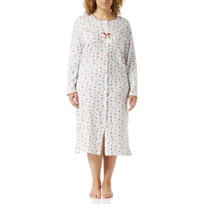 Image of Marlon Women&#039;s Ellie Button Through Nightdress Nightgown, Spice Red, 12 14