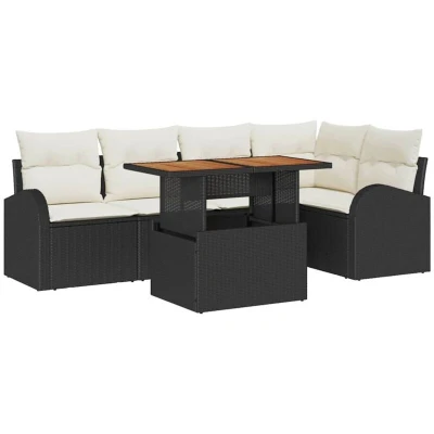 Image of vidaXL 6 Piece Garden Sofa Set with Cushions Black Poly Rattan