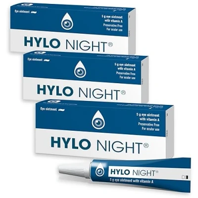 Image of HYLO Night 3 Pack Preservative and Phosphate Free Eye Ointment Soothes Dry Eyes at While Sleeping 3x5g