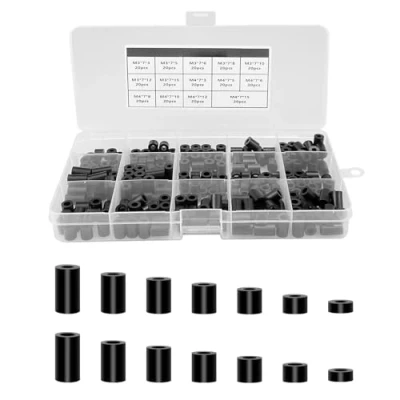 Image of 280pcs ABS Round Spacer Washer Assortment Kit，M3 M4 Screws Nylon Non Threaded Column Standoff Support Spacers with Plastic Box(Black)