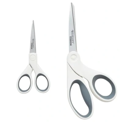 Image of Westcott 8&quot; Bent and 5&quot; Straight Titanium Bonded Craft Scissors with Micro Tip, 2 Pack