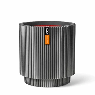 Image of CAPI EUROPE Vase cylinder Groove NL 41x43 Anthracite Opening Ø36 Pot for indoor and outdoor use Shatterproof 100% recyclable KGVZ883