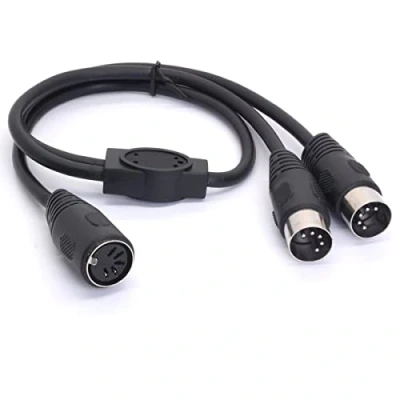 Image of HTGuoji MIDI Y Splitter Cable Adapter, Din 5 Pin Female Jack to Dual 2 Male Plug Socket for Mixers,MIDI Keyboards,Music Mixers Electronic Pianos 50cm