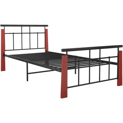 Image of vidaXL Bed Frame without Mattress Metal and Solid Oak Wood 90x200 cm