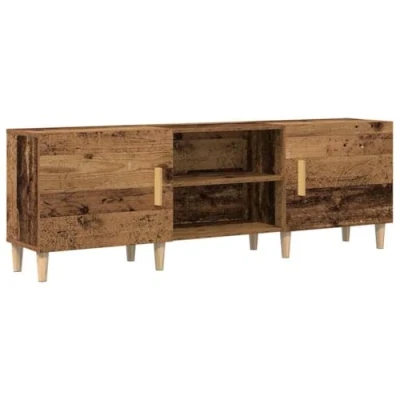 Image of vidaXL rustic wood TV cabinet 150.2 x 30.3 50.2 cm storage shelves, weathered finish, particle board living room